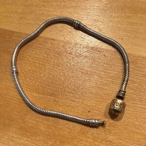 Pandora Two-Tone Silver Snake Chain Bracelet with Gold Logo Bead